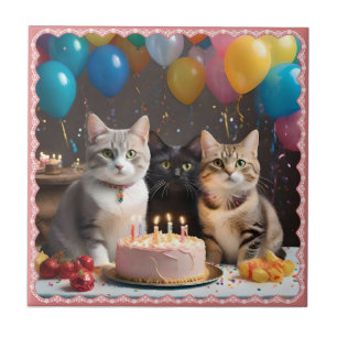 Purrfect Celebration: A Cat's Birthday Party, Ceramic Tile
