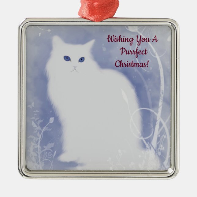 Purrfect Christmas Cat Metal Ornament (Front)