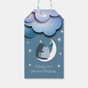 Purrfect Christmas Cats on the Moon Gift Tags