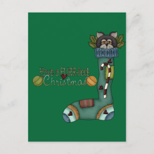 Purrfect Christmas Stocking Cat Holiday Postcard
