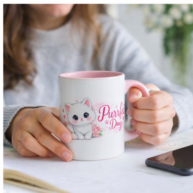 Purrfect Day Cute Pink Cat Mug (Creator Uploaded)