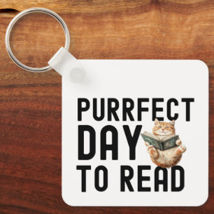 Purrfect Day To Read Cat Bookworm Quote Key Ring