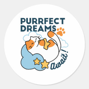 Purrfect Dreams Await – Cute Sleeping Cat Dreamy Classic Round Sticker