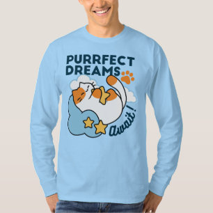 Purrfect Dreams Await – Cute Sleeping Cat Dreamy T-Shirt