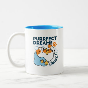 Purrfect Dreams Await – Cute Sleeping Cat Dreamy Two-Tone Coffee Mug