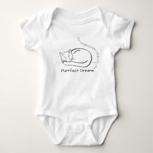 Purrfect Dreams - Cute Sleeping Cat Line Art Desig Baby Bodysuit