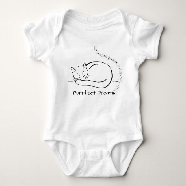 Purrfect Dreams - Cute Sleeping Cat Line Art Desig Baby Bodysuit (Front)