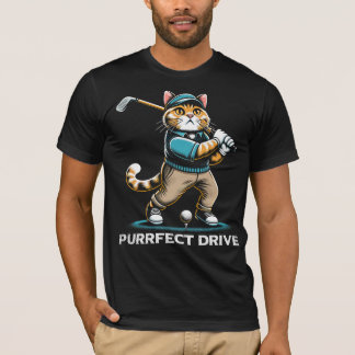Purrfect Drive Golfing Cat Design T-Shirt