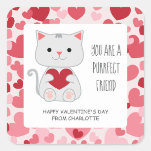 Purrfect Friend Cat Classroom Valentine Square Sticker