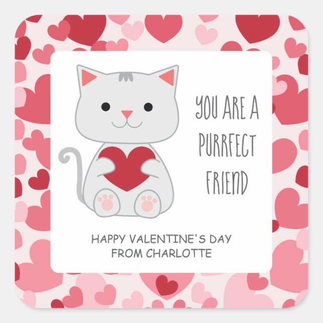 Purrfect Friend Cat Classroom Valentine Square Sticker (Front)