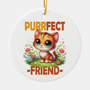 Purrfect Friend pun Cute orange cat kitten cartoon Ceramic Ornament