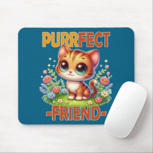 Purrfect Friend pun Cute orange cat kitten cartoon Mouse Pad