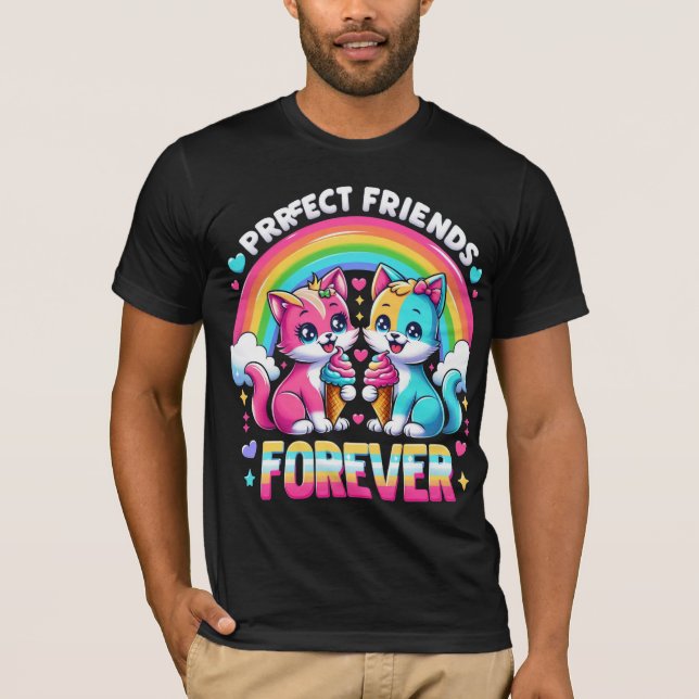 Purrfect Friends Forever Cute Cat Rainbow T-Shirt (Front)