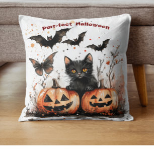 Purrfect Halloween Throw Pillow