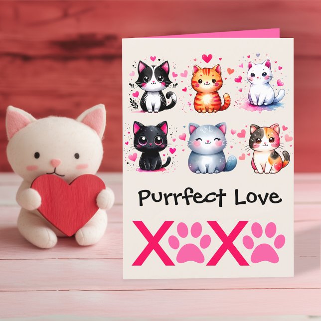 Purrfect Love Cute Cat Themed Valentine Holiday Card (Creator Uploaded)
