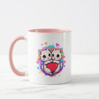 Purrfect Love: Kawaii Couple Cats with Heart Mug