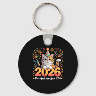 Purrfect New Year 2026 Cute Cat Fireworks Celebrat Key Ring