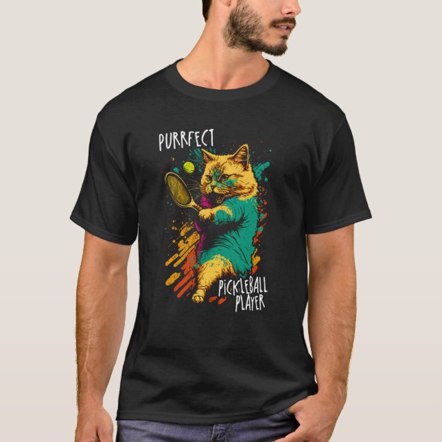 Purrfect Player Cat Paddleball Player Pickleball   T-Shirt (Front)