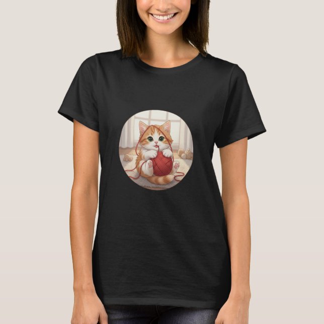 Purrfect Playtime – Cute Cat with Yarn Ball Women’ T-Shirt (Front)