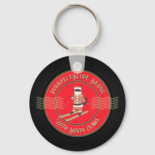 Purrfect-Slope Skiing with Santa Claws  Key Ring (Front)