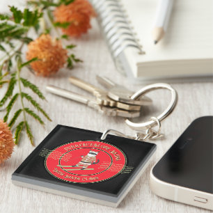 Purrfect-Slope Skiing with Santa Claws Square Key Ring