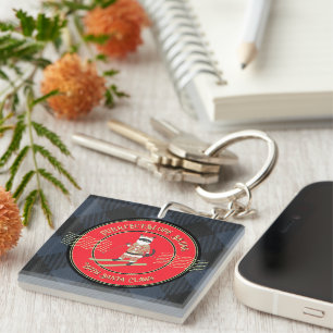 Purrfect-Slope Skiing with Santa Claws Square Key Ring