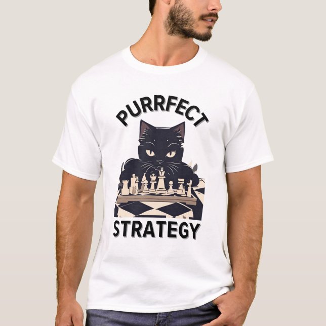 Purrfect Strategy Cat Chess Player T-Shirt (Front)