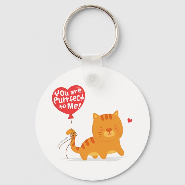 Purrfect To Me Cute Cat Romantic Pun Key Ring (Front)
