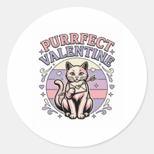 Purrfect Valentine Cat Valentine Love Vintage Vect Classic Round Sticker