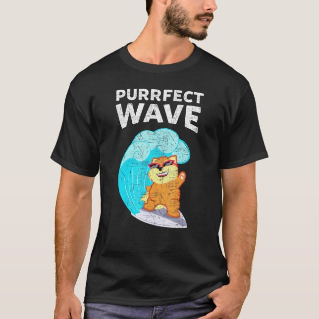 Purrfect Wave Cool  Cat Surf T-Shirt (Front)