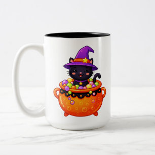 Purrfect Witch in Cauldron Two-Tone Coffee Mug