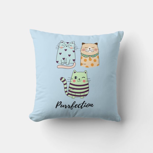 Purrfection Cute Kawaii Pattern Cats Art Cushion (Front)