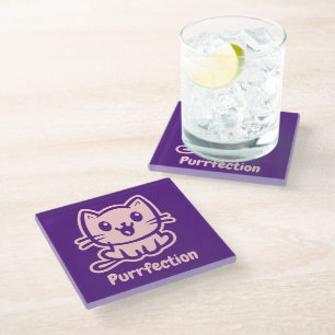 Purrfection, Very Cute Anime Cat Glass Coaster