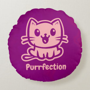 Purrfection, Very Cute Anime Cat Round Cushion