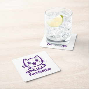 Purrfection, Very Cute Anime Cat Square Paper Coaster
