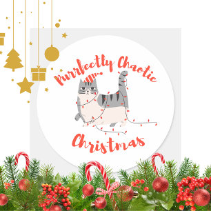 Purrfectly Chaotic Christmas Funny Holiday Cat  Classic Round Sticker