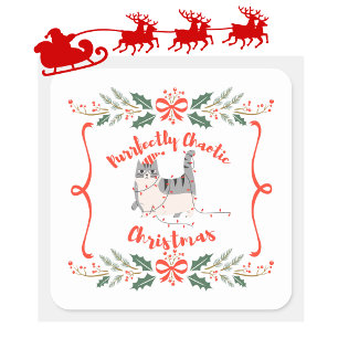 Purrfectly Chaotic Christmas Funny Holiday Cat  Square Sticker
