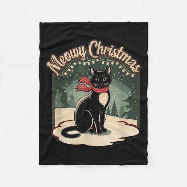 Purrfectly Cozy Family Christmas Pajamas - Meowy C Fleece Blanket (Front)