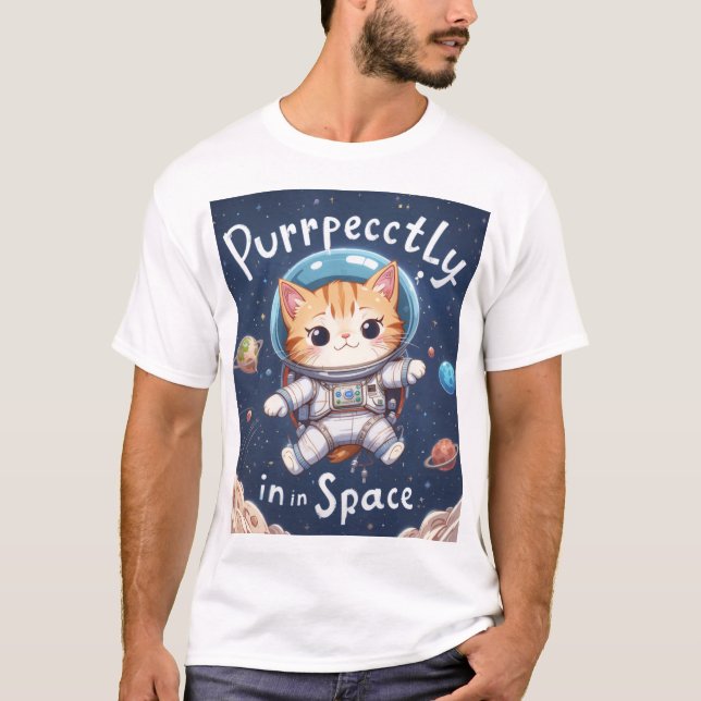 Purrfectly in Space Cat T-Shirt Kawaii Astronaut (Front)