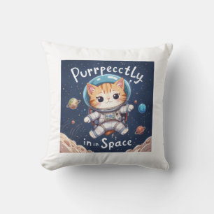 Purrfectly in Space Cute Kawaii Astronaut Cat Cushion
