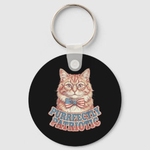 Purrfectly Patriotic Cat Vintage 4th Of July Key Ring