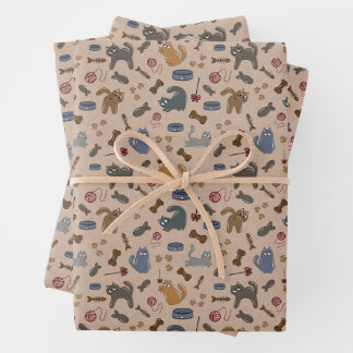 Purrfectly Playful Cats on Brown Background Wrapping Paper Sheet