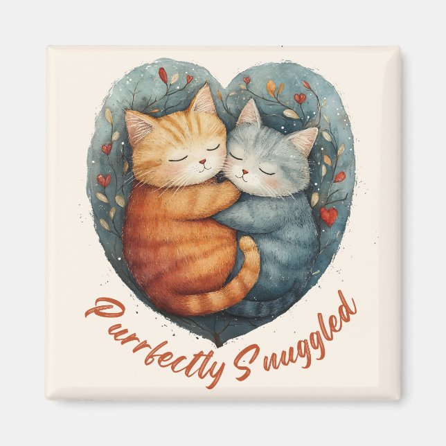 Purrfectly Snuggled Kittens Cuddling Artwork Magnet (Front)
