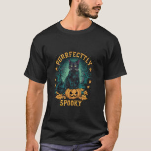 Purrfectly Spooky Black Cat and Pumpkin Halloween T-Shirt