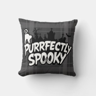Purrfectly Spooky Black Plaid Halloween Cushion
