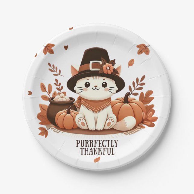 Purrfectly Thankful cat Paper Plate (Front)