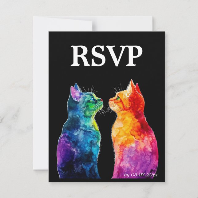 🌈  Purrfectly Yours: A Rainbow Love  RSVP Card (Front)