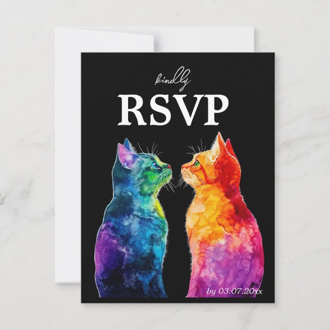 🌈  Purrfectly Yours: A Rainbow Love  RSVP Card (Front)