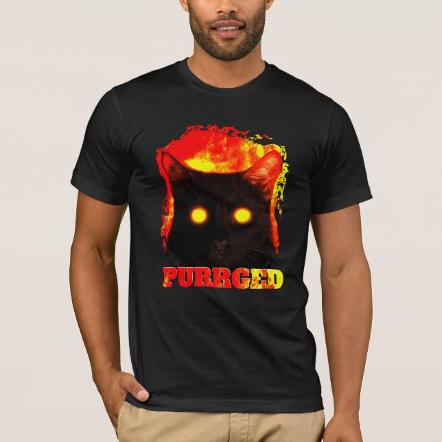 Purrged funny cat from hell illustration T-Shirt (Front)