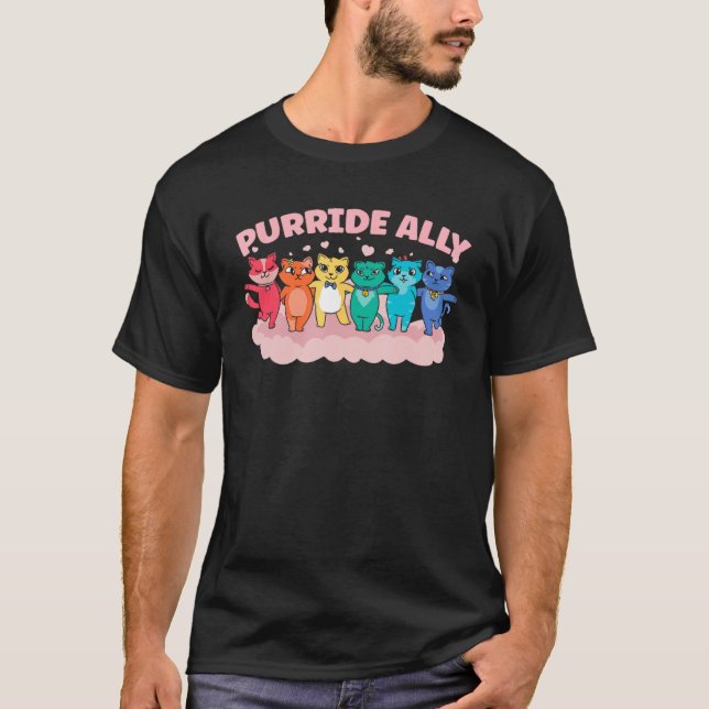 Purride Ally Cat Rainbow LGBT Pride Month Feline L T-Shirt (Front)